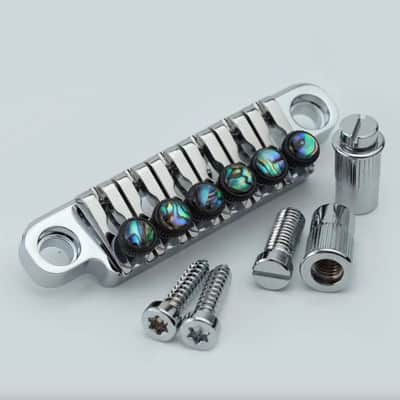 Chrome Vintage TP6 Tailpiece Bridge with Abalone Top Fine Tuning Screws image 1
