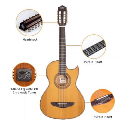 10-String Electric Acoustic Bajo Quinto – Solid Cedar Top with Sapele Back & Sides image 4