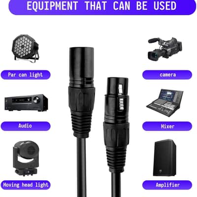 DMX Cable 25 ft, 2 Pack Flexible 3 Pin Signal XLR Male to Female DMX Cable Wire,Suitable for Stage Lighting Signal XLR Connection Stage Light Cables for Par Light Input & Output image 2