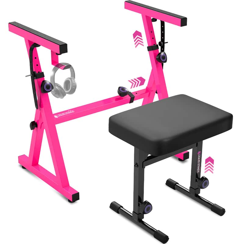 Liquid Stands Pink Piano Keyboard Stand and Bench Set - For 54-88 Key Electric Pianos - Sturdy Keyboard Music Stand and Seat image 1