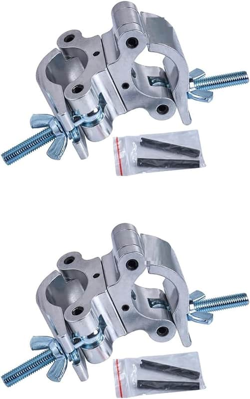 Silver Aluminum Pro Swivel Dual Coupler Clamp.Fits 2″ Tube 1100LB Load Heavy Duty SwivelTruss clamp.360º stage lighting Clamps. Ideal for (1.5-2)″/(38-52)mm Coupling of Truss Pipes Equipment. image 1