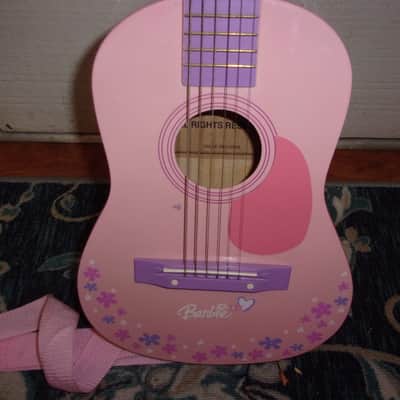 Barbie Mattel Kids Size Girls Acoustic Guitar and Pink Strap small body sounds like a Ukulele 2005 image 1