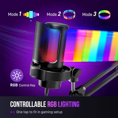 USB Gaming Microphone Kit, PC Streaming Mic with RGB Lights, Mute, Gain Knob, Metal Boom Arm for Recording Podcast, Condenser Computer Microphone Set image 3
