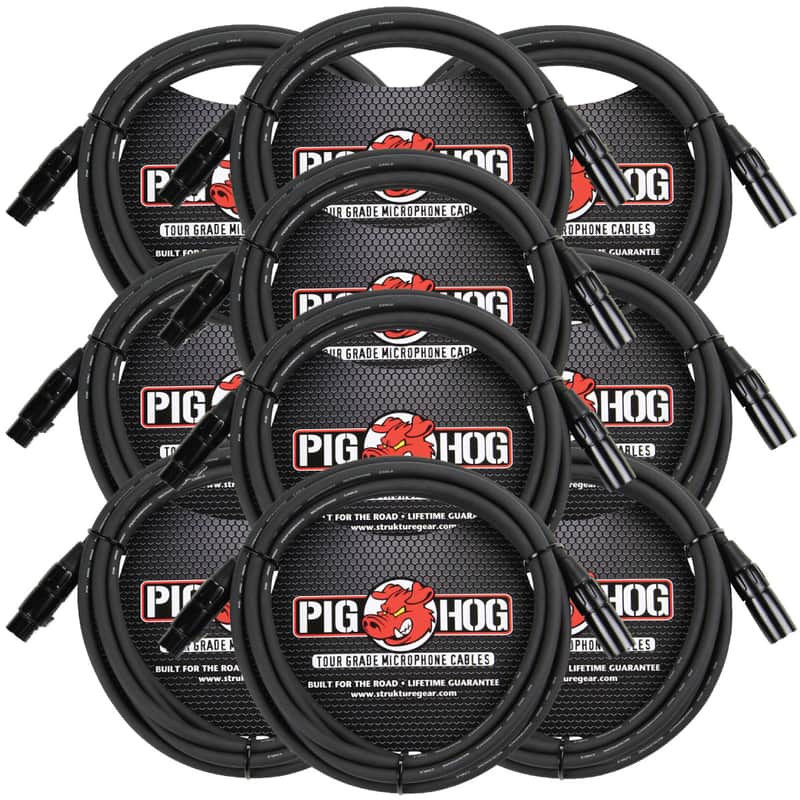 10 Pack Pig Hog PHM10 Tour-Grade XLR Male to Female Mic Cable - 10' image 1