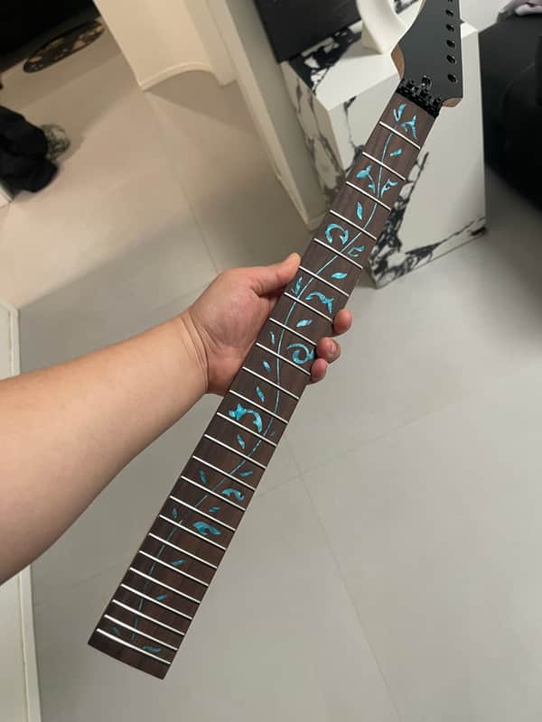 6 String Electric Guitar Neck, 24 Frets, Rosewood fingerboard Maple Neck, Black Reverse Headstock,Blue Tree of Life Inlay, Locking Nut Ready image 1