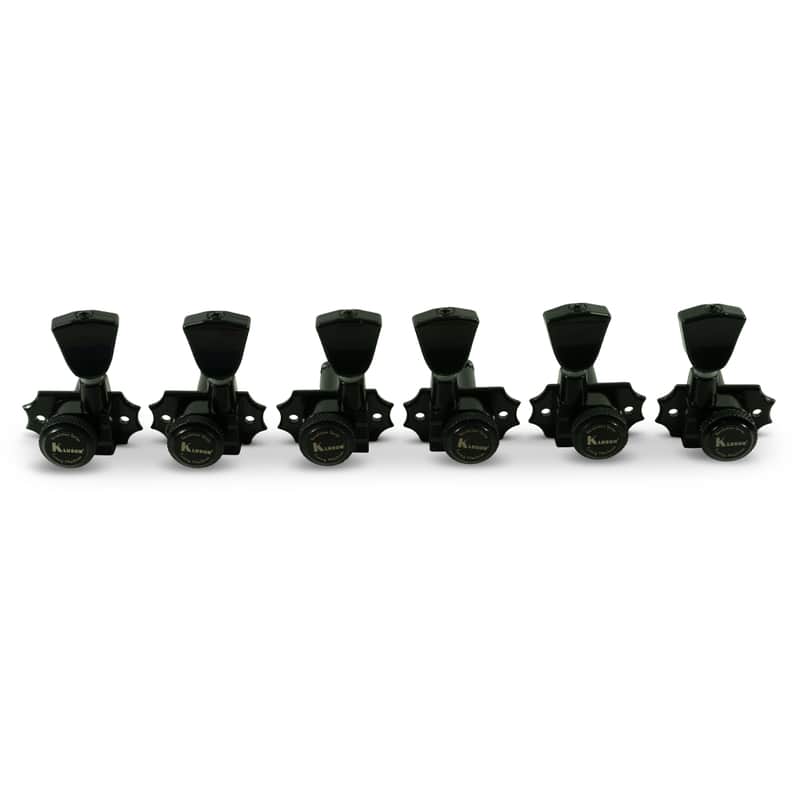 Kluson 3 Per Side Locking Revolution Series G-Mount Non-Collared Tuning Machines Black With Metal Ke image 1
