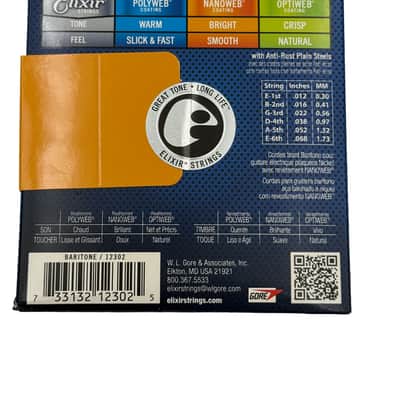 Elixir 12302 Nickel Plated Steel Baritone Electric Guitar Strings with NANOWEB. 12-68 image 2