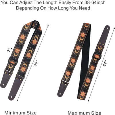 Sun & Moon Embroidered Guitar Strap w/ Leather Ends, Strap Locks & Picks for Acoustic Electric Bass Guitar image 5