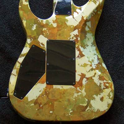 COLLECTORS: VERY RARE "Gold Camo" Original 1989 ESP Mirage Deluxe serial number 91032 Japanese-made "Golden Era" Superstrat Gold Camo" finish with Original ESP Sinclair bridge with Gold Label EMG pickups image 4