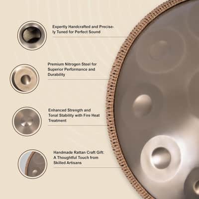 Drum - 22-Inch 9-Note D Kurd 440Hz - Hand Tuning Handpan - Includes Soft Bag, Mallets, Stand, Note Stickers, Cleaning Cloth - Artist Performance Video image 3