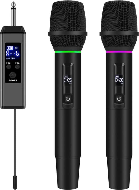 Dual Wireless Handheld Microphone System with RGB Lights, 2.4G Stable Transmission, 99 Channels, Heart-Shaped Pickup for Karaoke, Stage Performance, Vocal Concert image 1