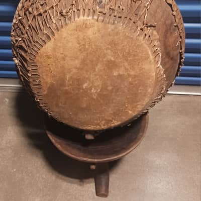Huge vintage East/Central African wooden kettle drum and stand image 2