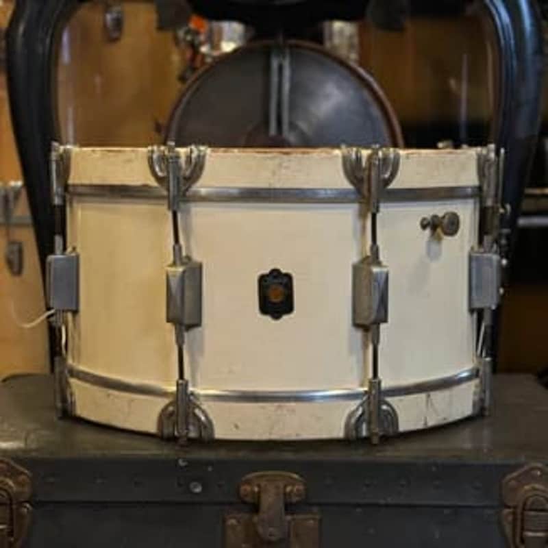 VINTAGE 1938 Leedy 7x14 Wood Hoop Snare Drum in White Duco Paint w/ Wood Hoops image 1