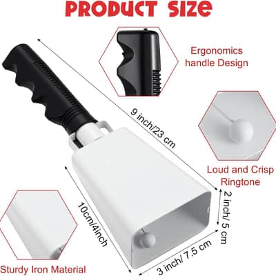 2 Pcs Cowbell 9 Inch with Handle Cheering Bells Noise Makers for Sporting Events Graduation Wedding Football Games Party Farm Bells Hand Chimes Percussion Musical Instruments(White) image 2