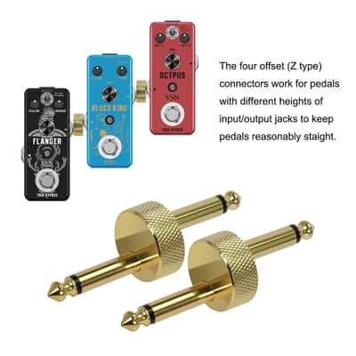 VSN Professional Guitar Pedal Coupler,1/4 Inch Guitar Pedal Connector Z Type 6.3mm Pedals Coupler 4 Pack Pedal to Pedal Connector TS Copper Male Connector for Effect Pedalboard Space Saving Gold image 4