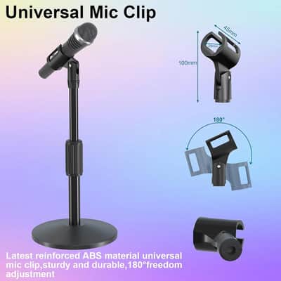 Desktop Mic Stand,Adjustable Height Podcast Microphone Stand with Mic Clip 3/8" to 5/8" Adapter image 2