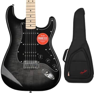 Squier Affinity Series Stratocaster Electric Guitar and Case Bundle - Black Burst with Maple Fingerboard image 3