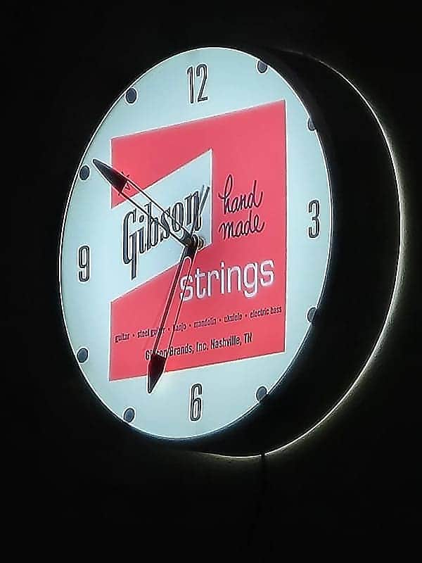 60's Style Gibson Guitars Round Light Up Clock Killer Cool Man Cave/Garage Accessory image 1