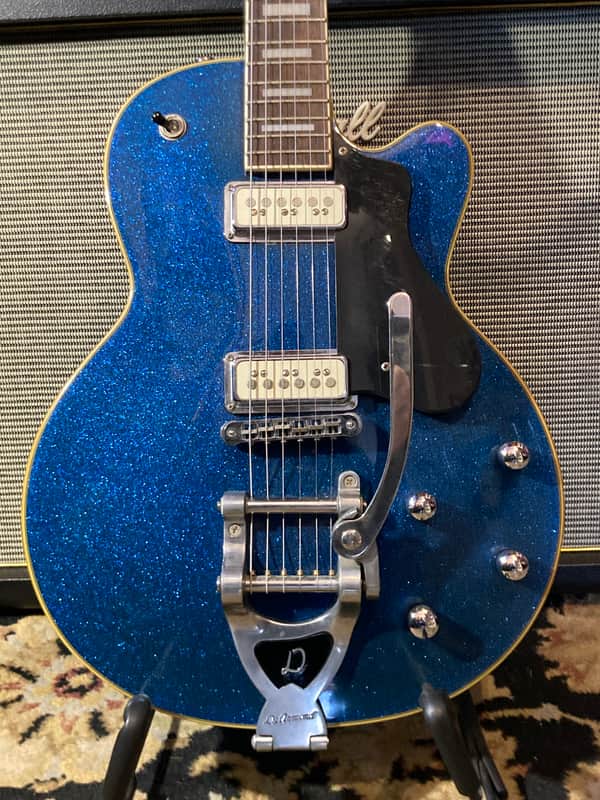 DeArmond By Guild M-77T Singlecut MIK c. 1999 - Blue Sparkle image 1
