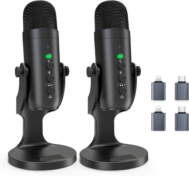 Podcast Microphone, Podcast Equipment Bundle for iPhone PC iPad Android, Dual Wireless USB Mic 2.4GHz with Noise Reduction, Tap to Mute, Monitor Gain for Streaming, Recording, YouTube,TikTok image 1