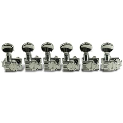 Kluson 6 In Line Revolution Series H-Mount Non-Collared Tuning Machines With Staggered Posts Chrome image 1