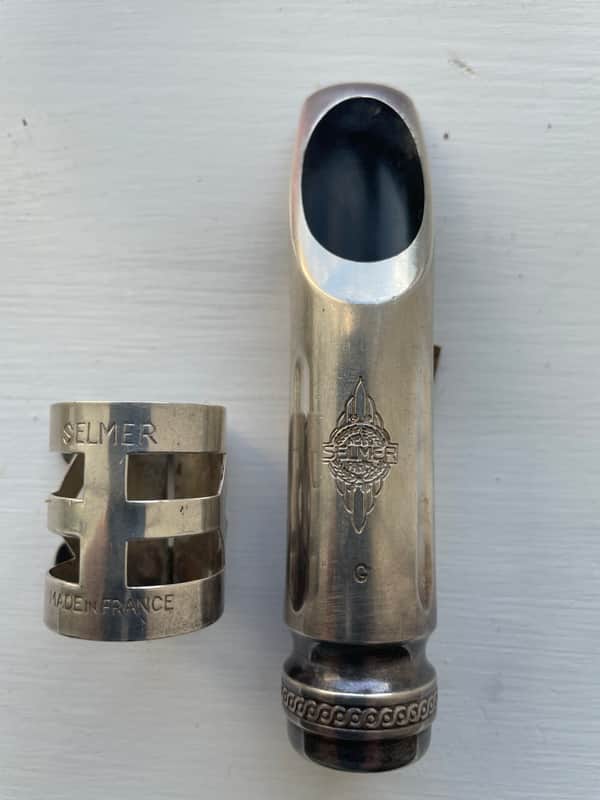 Selmer Scroll Shanked Sax Mouthpiece with Ligature.1950s - Silver image 1