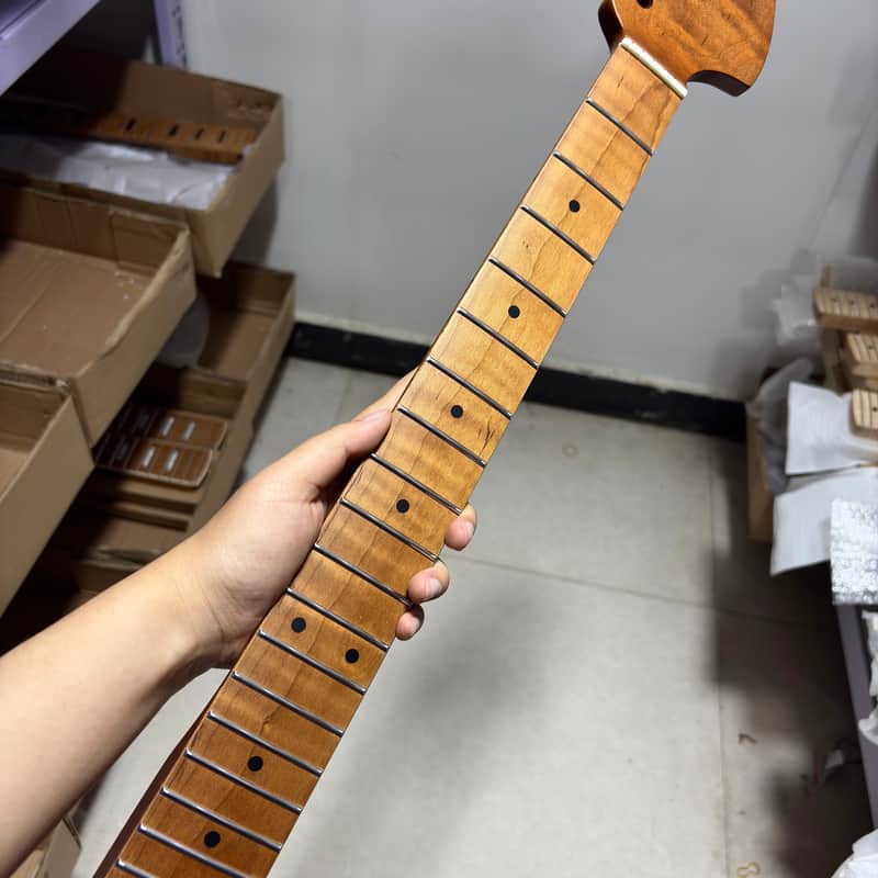Big head 21 Fret Roasted Flame Maple eletrick guitar neck 25.5 inch replace nut:42mm hole:10mm image 1