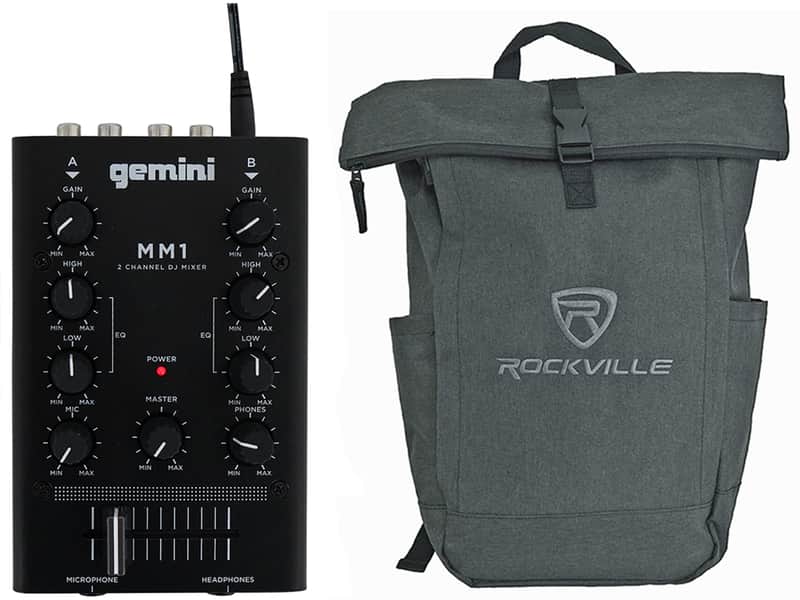 Gemini MM1 Pocket-Sized 2-Channel DJ Mixer w/ 2-Band EQ+Laptop Backpack image 1