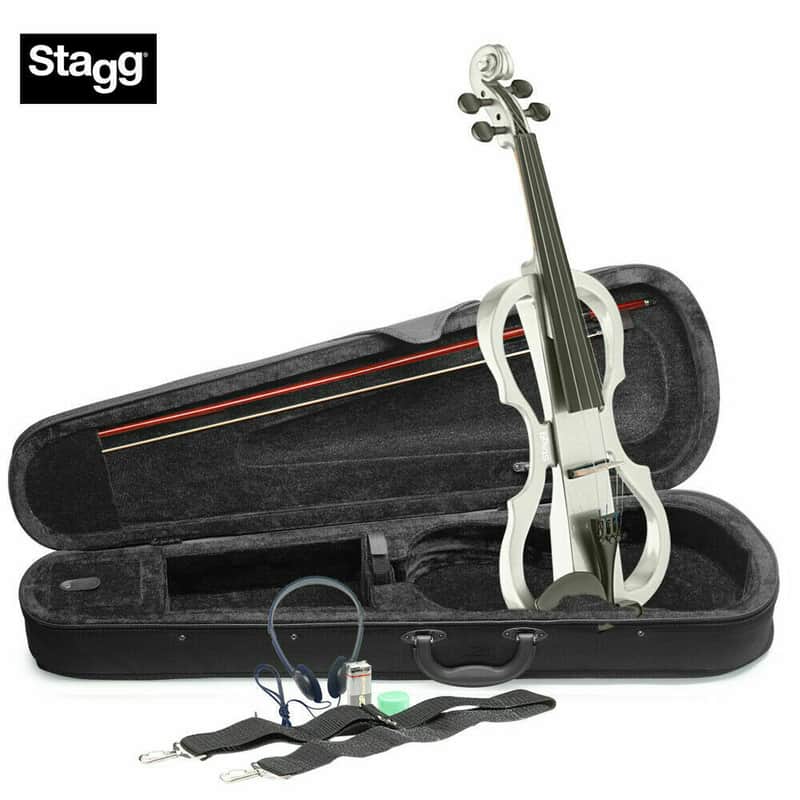 Stagg EVN X-4/4 WH 4/4 Electric Violin Set w/Soft Case, Straps, Bow, Rosin, Headphones & 9V Battery image 1