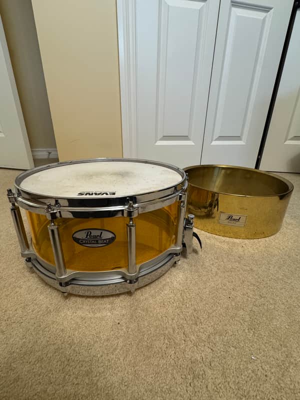Pearl Free-Floating Snare Drum 14x6.5” (2nd Gen) 90s - Acrylic Crystal Beat + Brass Shell image 1