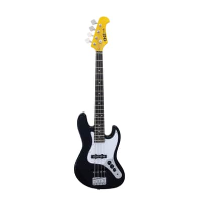 CNZ Audio JB Mini Electric Bass Guitar - Maple Neck, Rosewood Fingerboard, White Pickguard, Black image 1