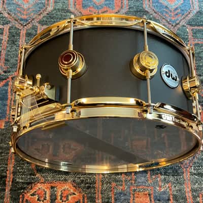 Dw Collectors 6.5 x 14 Aluminum 3mm Snare Drum - Black Powder Coated w/Gold Hw image 5