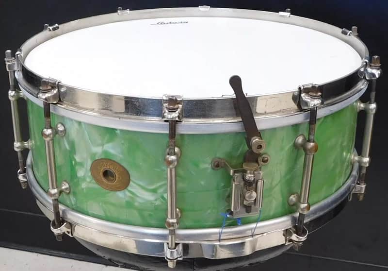 Vintage 1927 Liberty 5x14 Solid Walnut Shell Snare Drum Sea Green Pearl - RARE! image 1