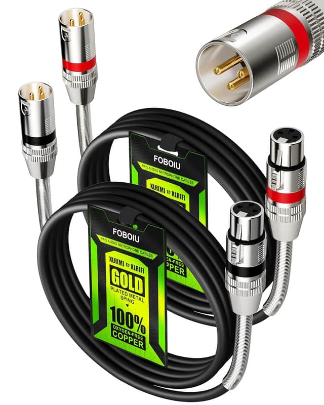 XLR Cables 6ft 2 Pack, XLR Microphone Mic Cable, Shielded Balanced 3-pin Male to Female Oxygen-Free Copper (OFC) XLR Cable Speaker Cord with Gold-Plated Connectors Metal Spring image 1