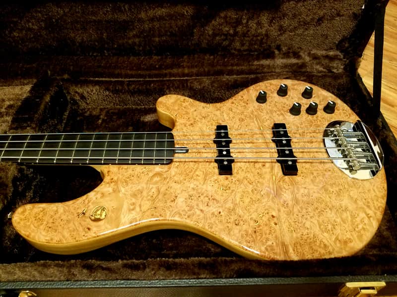 LAKLAND BASS - custom USA made 4 string, 35" scale, amazing A+++ burl maple top image 1