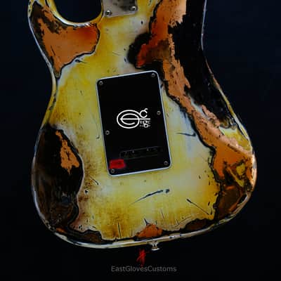Fender Stratocaster Yellow/Copper Hot Lava Super Heavy Aged Relic by East Gloves Customs image 9