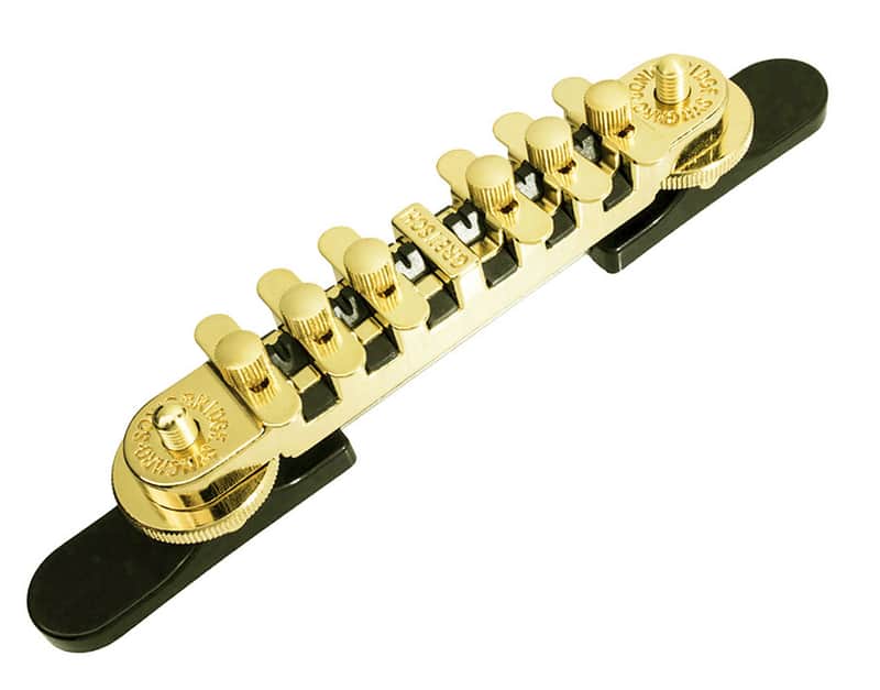 Genuine Gretsch SynchroSonic Adjustable Roller Guitar Bridge with Base - GOLD image 1