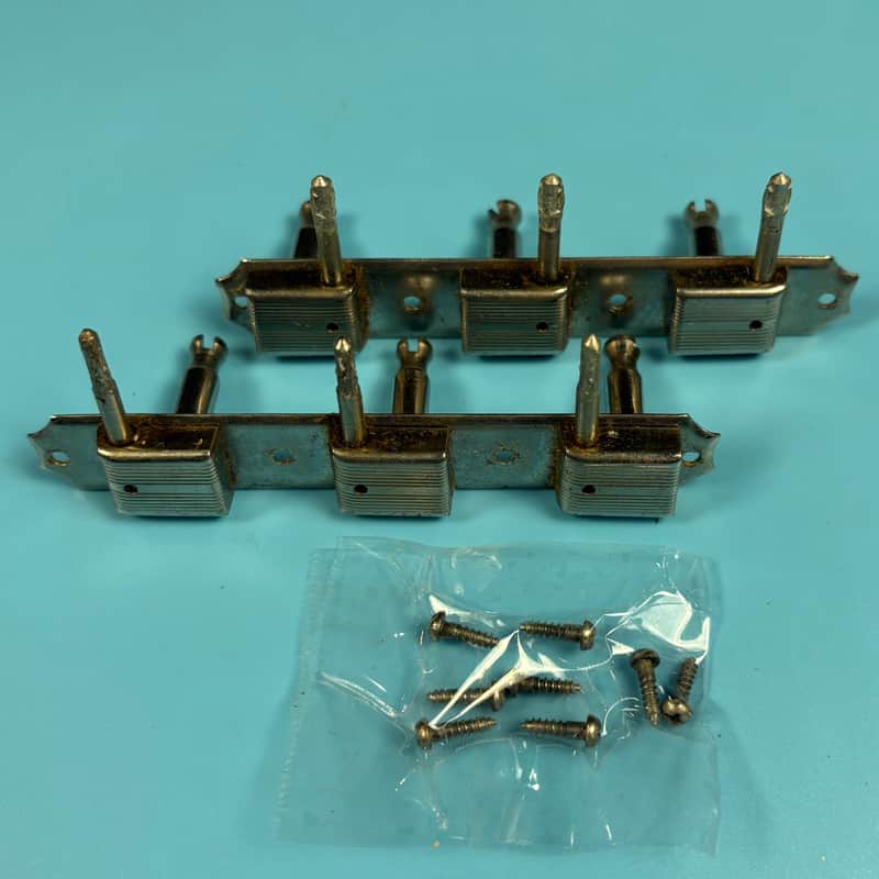 1950s Kluson No Line 3+3 Strip Tuners Vintage Slotted Nickel Tuning Machine Heads For Rebutton W/ Screws! image 1