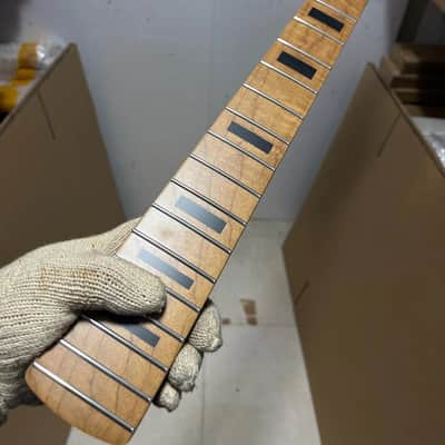 AAA 4 string 21 Frets Roasted Flame Maple BASS guitar neck Maple Inlay Nut:38mm image 2
