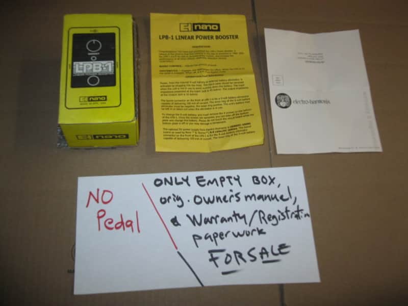 lightly handled Electro-Harmonix EMPTY CARDBOARD BOX & orig Owner's Manual & Warranty / Registration paperwork ONLY for Nano LPB-1 Linear Power Booster (NO pedal) from 2010s, specifically 2015 image 1