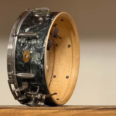 1950's Slingerland 5.5x14 Gene Krupa Radio King Black Diamond Pearl Snare Drum Solid Shell image 16