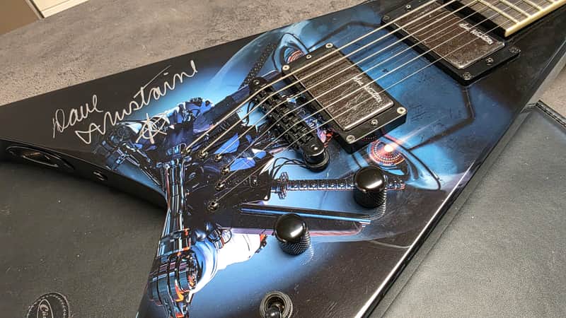 Dean Dave Mustaine Signature Flying King V VMNT Artist Owned, Signed and Tour Stage Played By Dave! USA Custom Shop Black Megadeth Terminated Graphic Artwork - Post Malone GQ Interest Pre-Gibson era image 1
