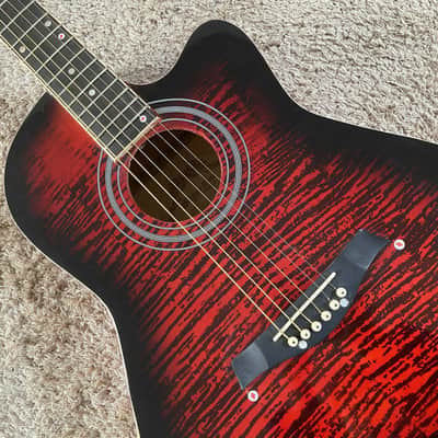 Red Burst Acoustic Guitar, Plywood Top Body, Mahogany Neck image 22