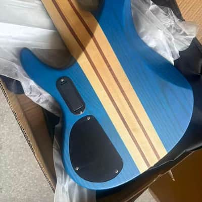 Blue Burst Fretless 5 String Electric Bass, Ash Wood Top Body, Maple Neck Through image 4