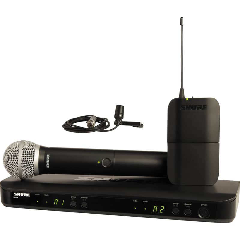 Shure BLX1288/CVL Dual Channel Combo Wireless System w/ PG58 Handheld & CVL Lavalier Mic image 1