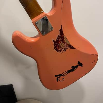 Shabat Panther Electric Bass #035 2022 - Coral Pink over Merlot metallic nitro image 6