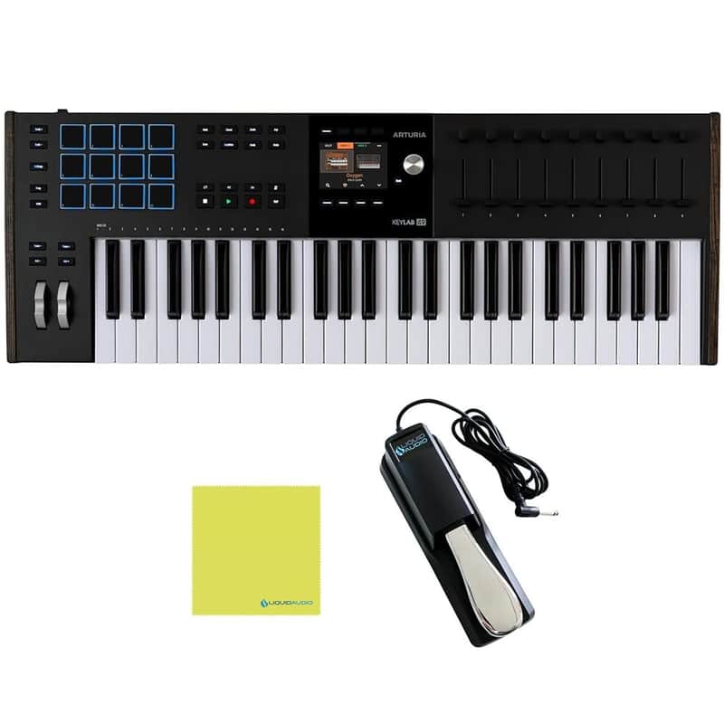 Mint Arturia KeyLab 49 Mk3 Black Bundle with Sustain Pedal & Polishing Cloth – 49-Key USB MIDI Controller, DAW Integration, Faders, Encoders, Pads & Analog Lab Pro Software for Music Production image 1