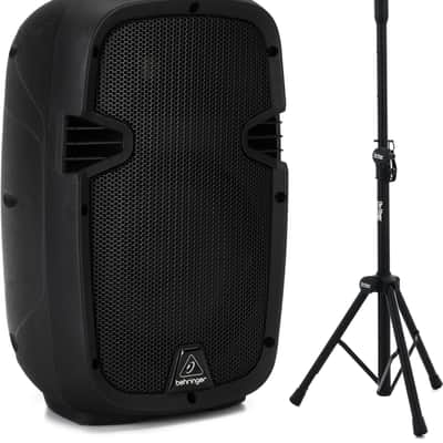Behringer PK108A 240W 8 inch Powered Speaker with Bluetooth Bundle with On-Stage SSAS7000B Mini-adjustable Speaker Stand (each) image 1