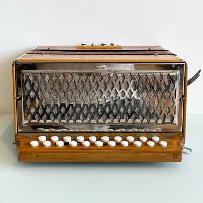 1940 Hohner A/D Button Accordion Natural Blonde Rare Vintage Embossed/Engraved Wood Design Concertina image 3