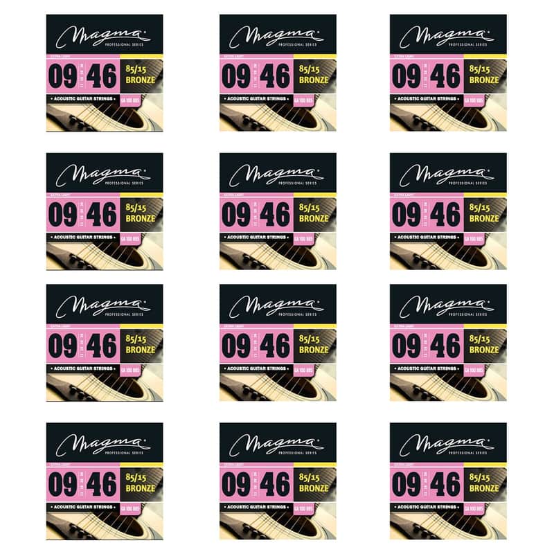 Magma Acoustic Guitar Strings Ultra Light Gauge 85/15 Bronze Set, .009 - .046 (GA100B85) - 12 Set image 1